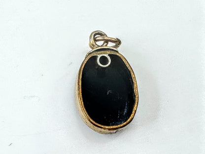 10K Yellow Gold Black Onyx Cameo Oval Pendant Charm JR1690