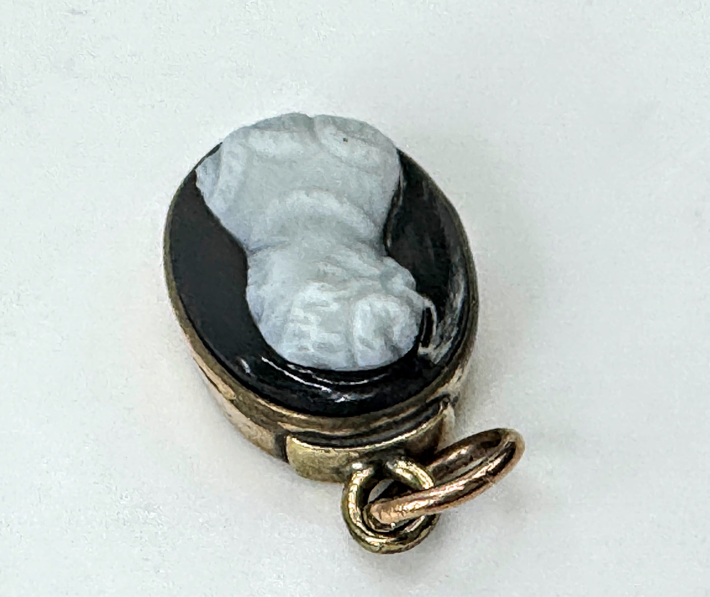 10K Yellow Gold Black Onyx Cameo Oval Pendant Charm JR1690