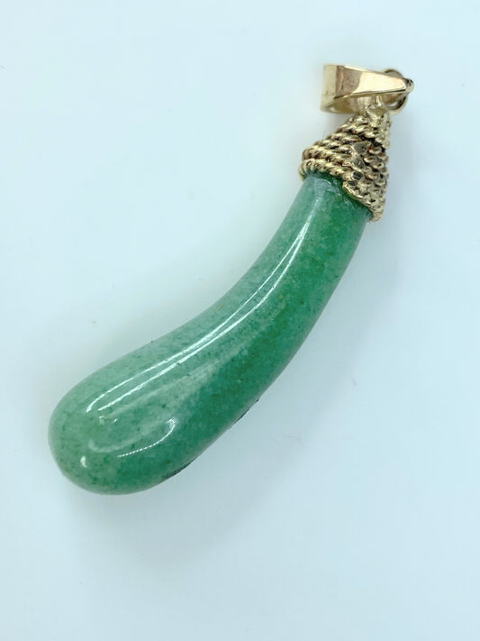 14K yellow gold Jadeite gourd shape wrapped bale pendant 5.5g 1 5/8" JR9920