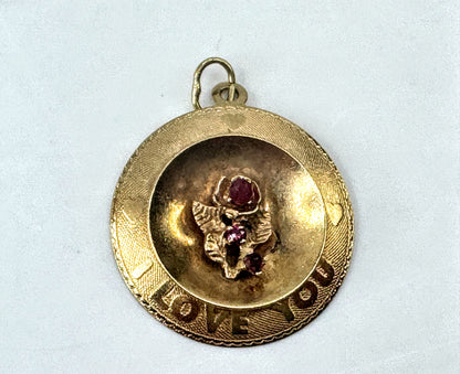 Vintage M&M 14K Gold "I Love You" Ruby Charm Pendant  3.8g JR1693