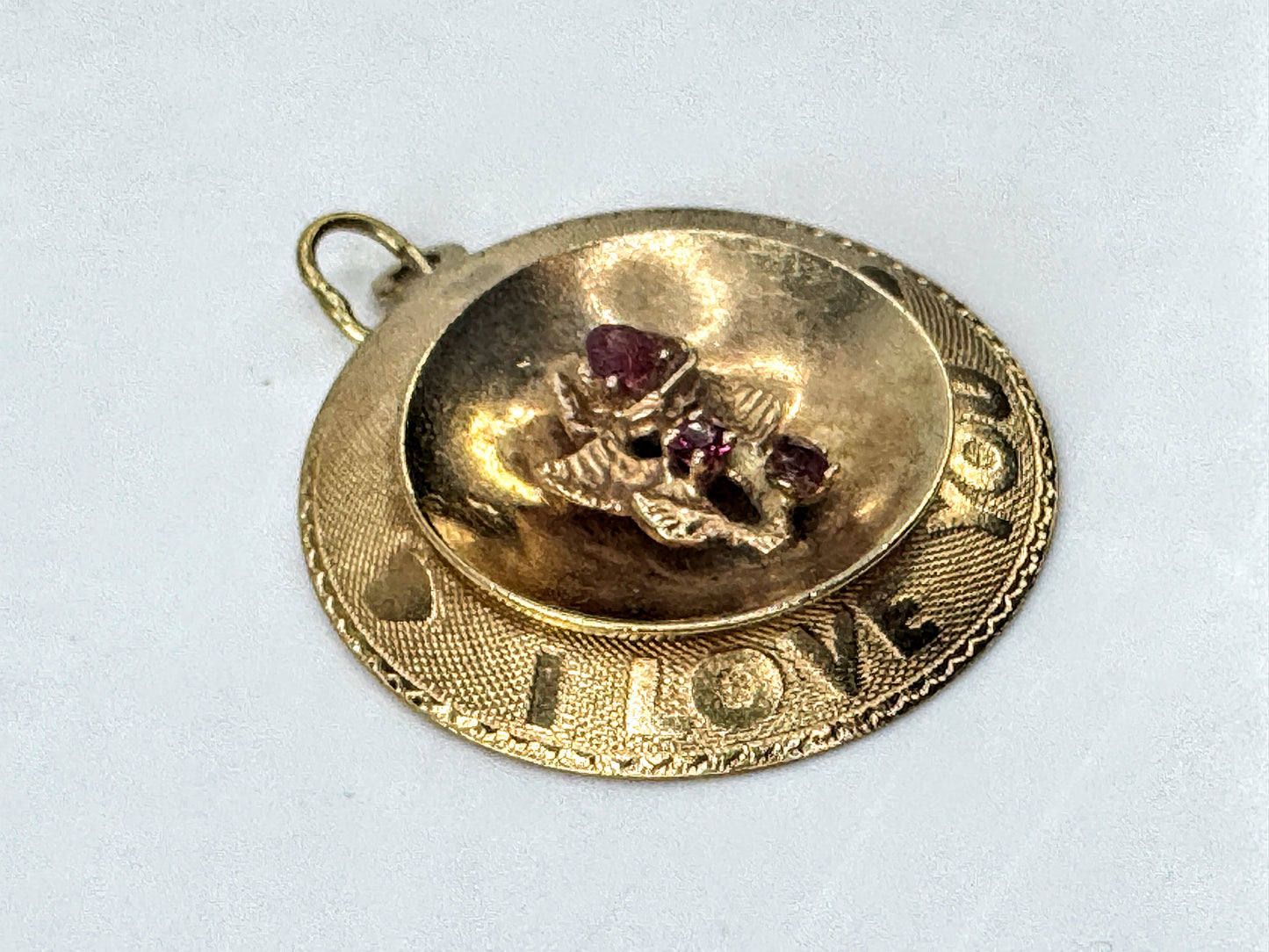 Vintage M&M 14K Gold "I Love You" Ruby Charm Pendant  3.8g JR1693