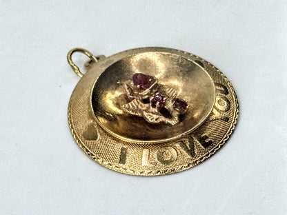 Vintage M&M 14K Gold "I Love You" Ruby Charm Pendant  3.8g JR1693