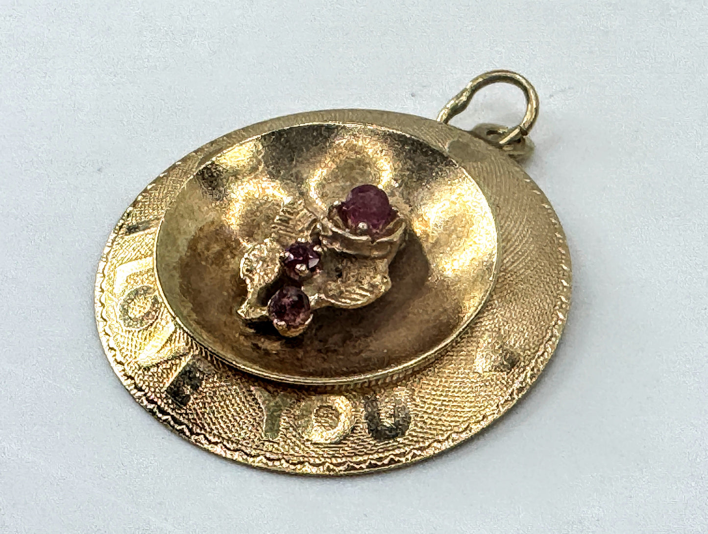 Vintage M&M 14K Gold "I Love You" Ruby Charm Pendant  3.8g JR1693