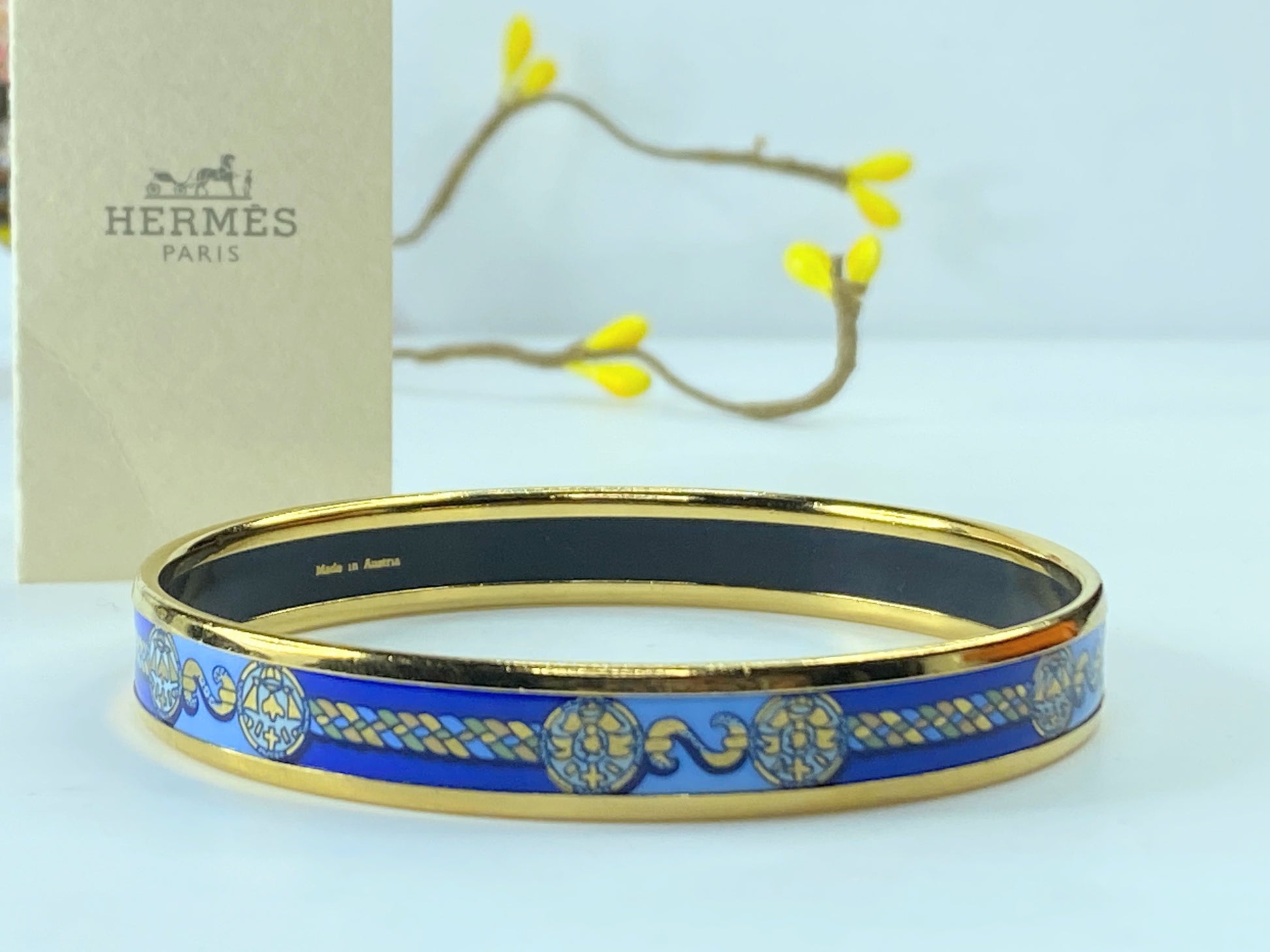 Hermes Enamel Printed Celestial Mythology Narrow Bracelet 70 Bleu GS416