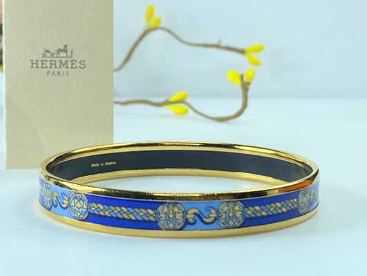 Hermes Enamel Printed Celestial Mythology Narrow Bracelet 70 Bleu GS416