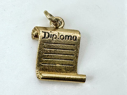 14K Gold Diploma Scroll Graduation Charm Pendant 1956 JR1694