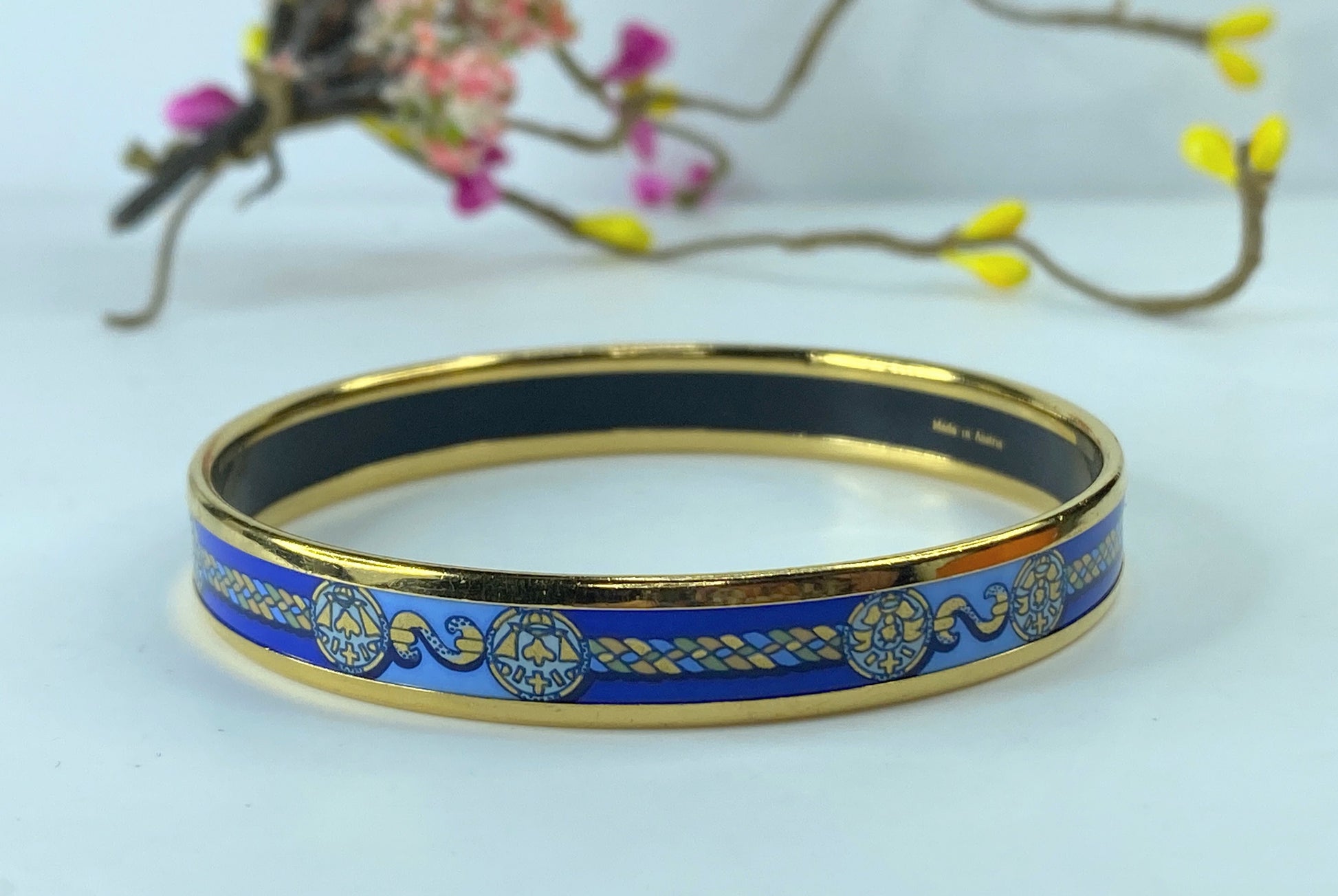 Hermes Enamel Printed Celestial Mythology Narrow Bracelet 70 Bleu GS416