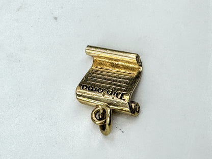 14K Gold Diploma Scroll Graduation Charm Pendant 1956 JR1694