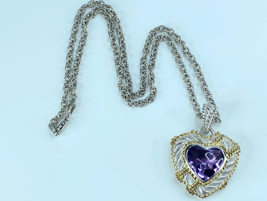 Judith Ripka heart amethyst two tone in sterling silver Necklace JR9133