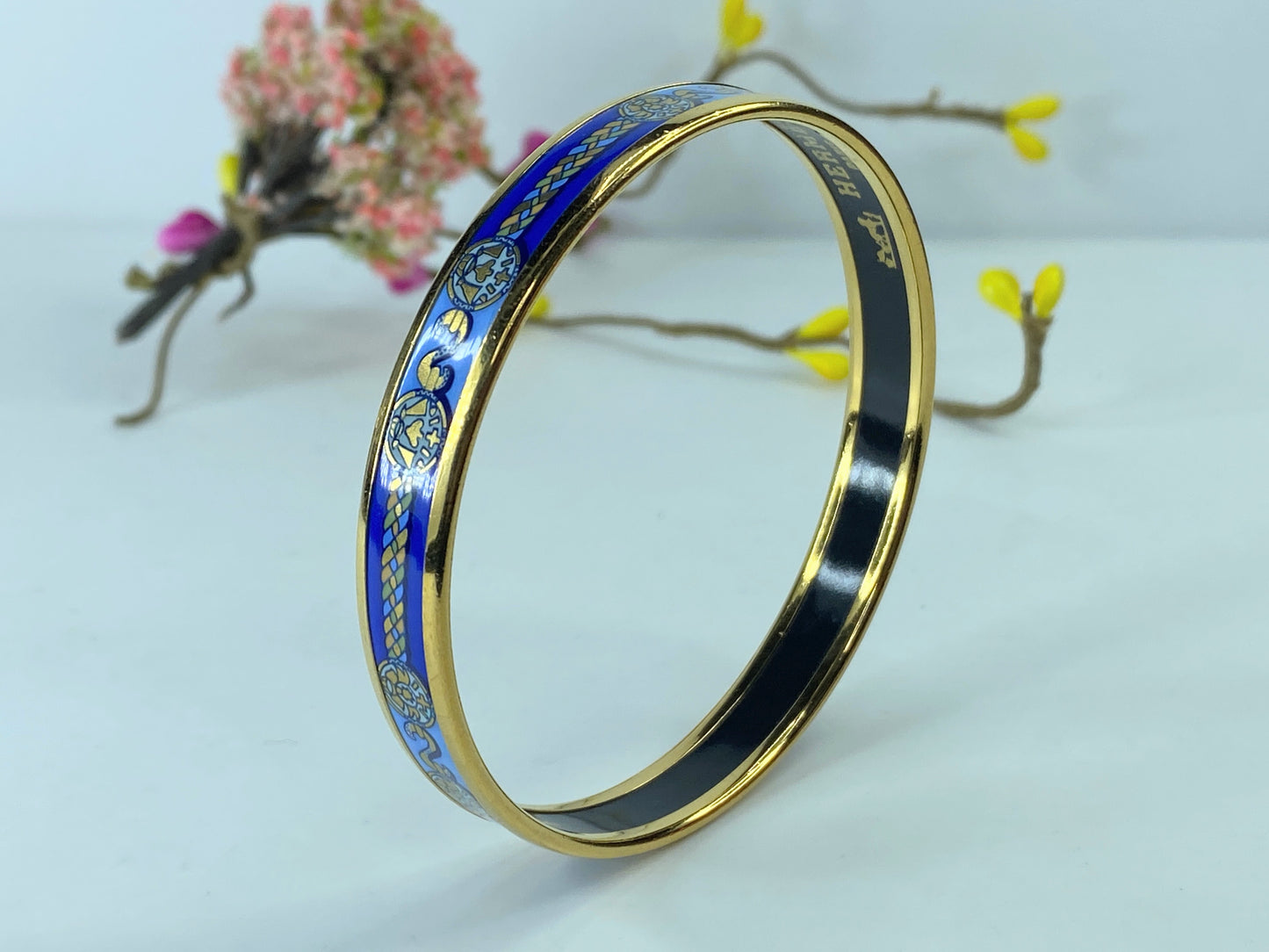 Hermes Enamel Printed Celestial Mythology Narrow Bracelet 70 Bleu GS416