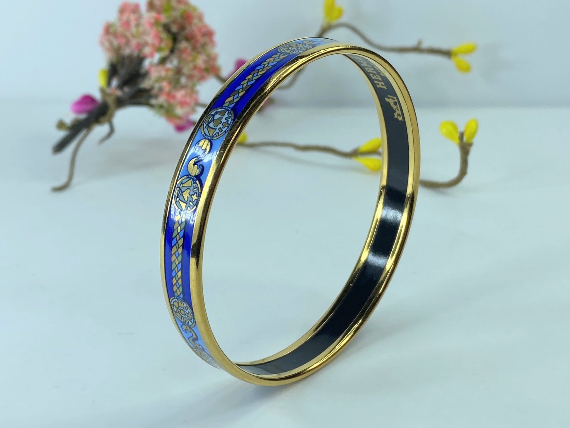 Hermes Enamel Printed Celestial Mythology Narrow Bracelet 70 Bleu GS416