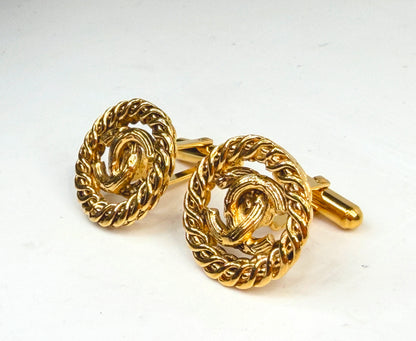 Vintage Chanel Gold Tone Round Logo Cufflinks SS322