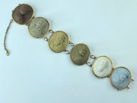 Antique 14K yellow gold Impressive Lava Cameo Bracelet signed 8 1/8" 56.7g JR373