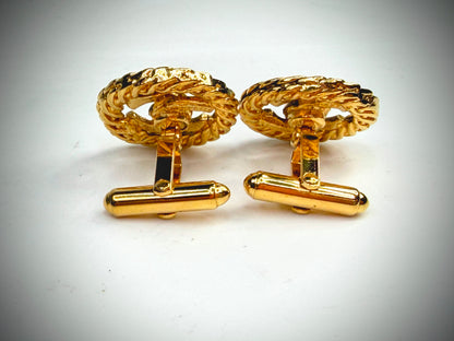 Vintage Chanel Gold Tone Round Logo Cufflinks SS322