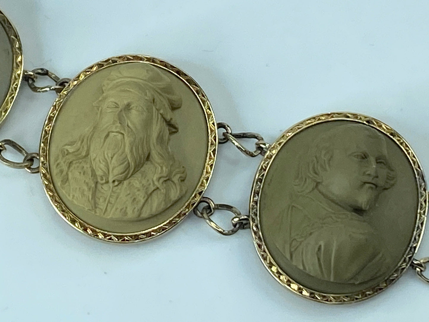 Antique 14K yellow gold Impressive Lava Cameo Bracelet signed 8 1/8" 56.7g JR373