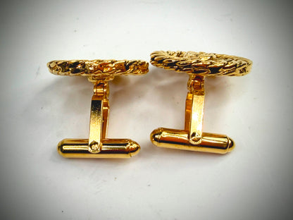 Vintage Chanel Gold Tone Round Logo Cufflinks SS322