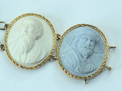 Antique 14K yellow gold Impressive Lava Cameo Bracelet signed 8 1/8" 56.7g JR373