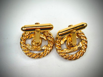 Vintage Chanel Gold Tone Round Logo Cufflinks SS322