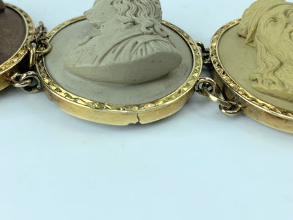 Antique 14K yellow gold Impressive Lava Cameo Bracelet signed 8 1/8" 56.7g JR373