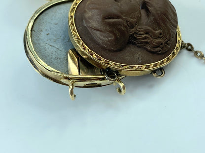 Antique 14K yellow gold Impressive Lava Cameo Bracelet signed 8 1/8" 56.7g JR373