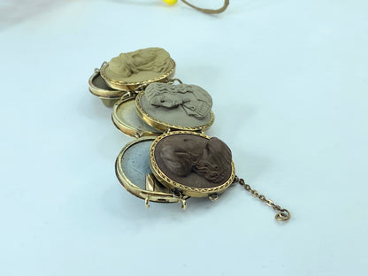 Antique 14K yellow gold Impressive Lava Cameo Bracelet signed 8 1/8" 56.7g JR373