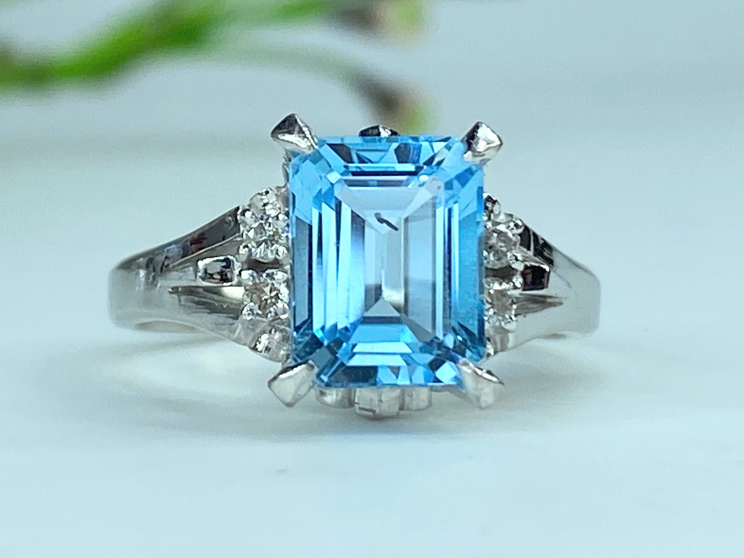 3.0ct Emerald cut Topaz Diamond platinum ring 7.7g s7.75 JR9922