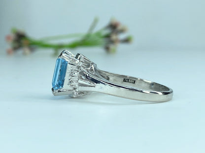 3.0ct Emerald cut Topaz Diamond platinum ring 7.7g s7.75 JR9922