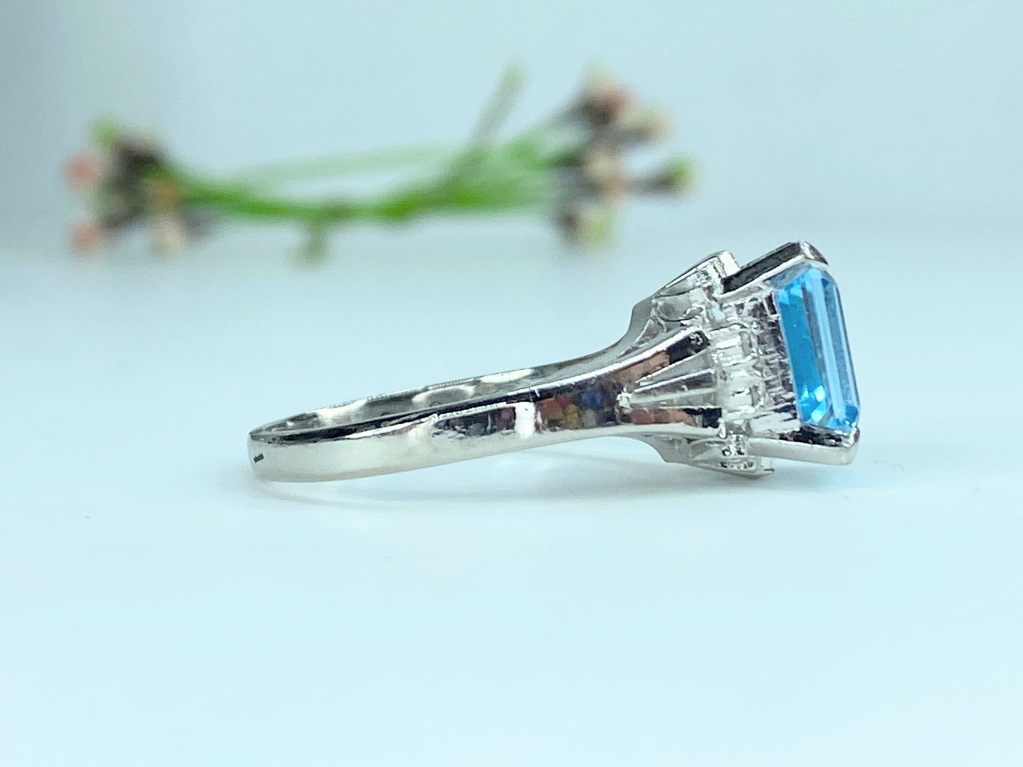 3.0ct Emerald cut Topaz Diamond platinum ring 7.7g s7.75 JR9922