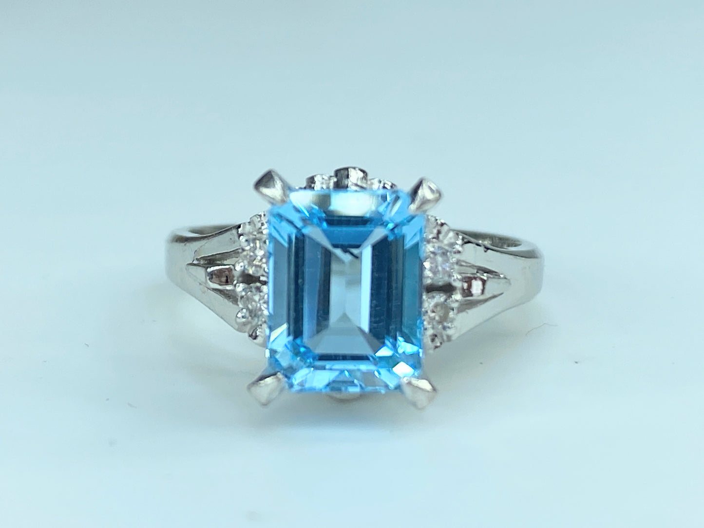 3.0ct Emerald cut Topaz Diamond platinum ring 7.7g s7.75 JR9922