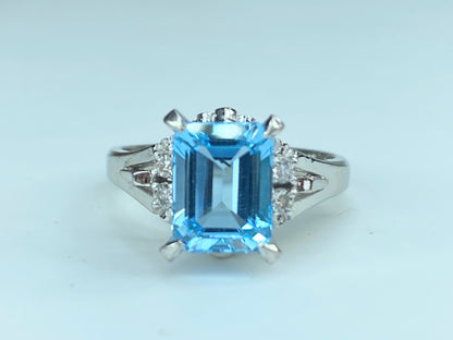 3.0ct Emerald cut Topaz Diamond platinum ring 7.7g s7.75 JR9922