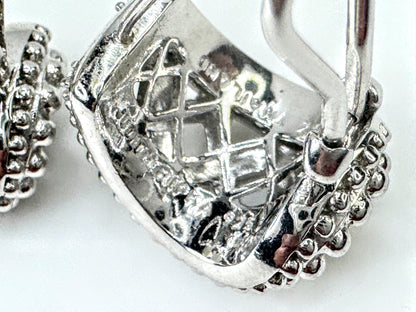 Vintage Judith Ripka Sterling Silver Pave CZ Wide Hoop Earrings JR1698