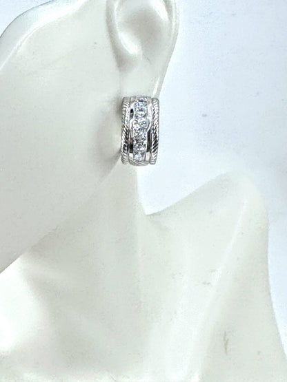 Title: Vintage Judith Ripka Sterling Silver Pave CZ Wide Hoop Earrings JR1698