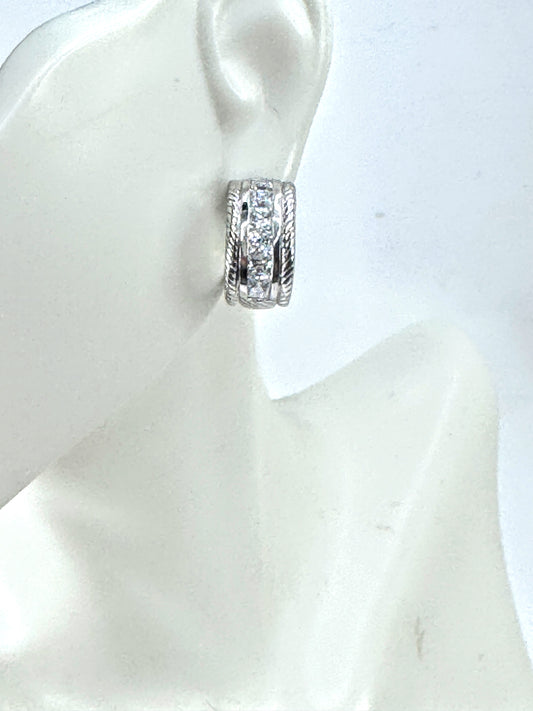 Title: Vintage Judith Ripka Sterling Silver Pave CZ Wide Hoop Earrings JR1698