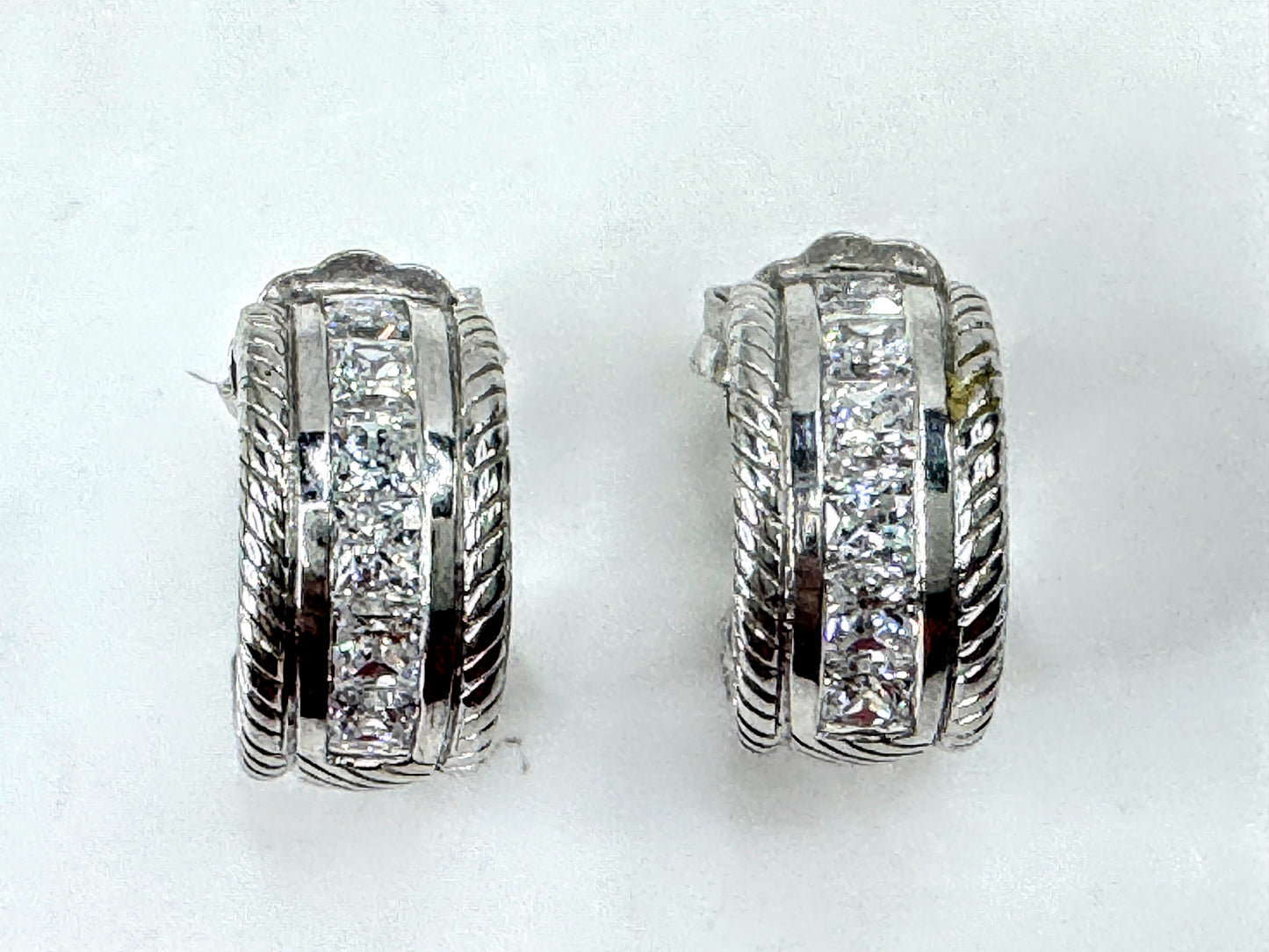 Title: Vintage Judith Ripka Sterling Silver Pave CZ Wide Hoop Earrings JR1698