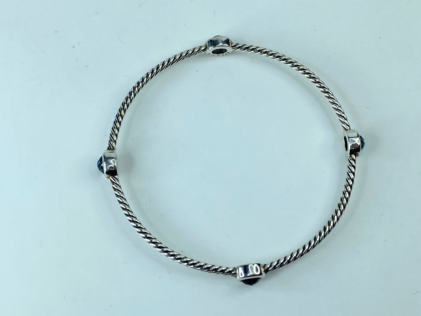Cert David Yurman Sterling Blue Topaz Classics Four Station Cable Bangle 7" JR374