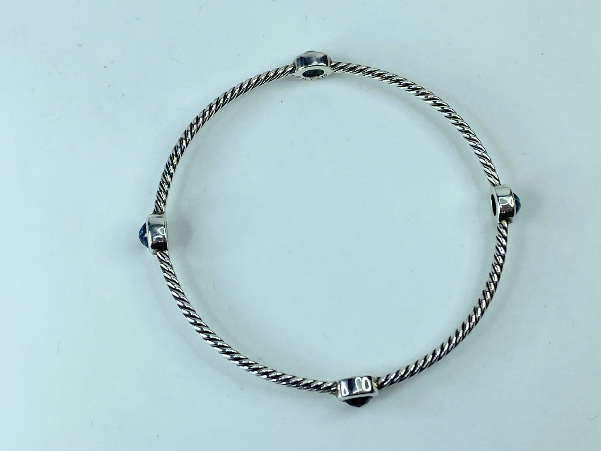 Cert David Yurman Sterling Blue Topaz Classics Four Station Cable Bangle 7" JR374