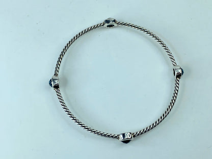 Cert David Yurman Sterling Blue Topaz Classics Four Station Cable Bangle 7" JR374