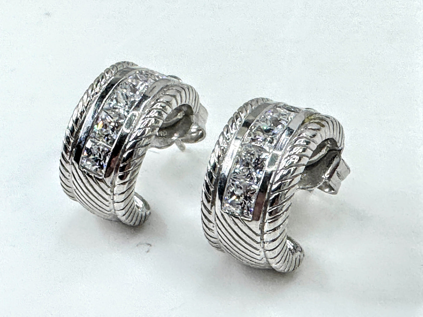 Title: Vintage Judith Ripka Sterling Silver Pave CZ Wide Hoop Earrings JR1698