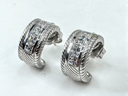 Title: Vintage Judith Ripka Sterling Silver Pave CZ Wide Hoop Earrings JR1698