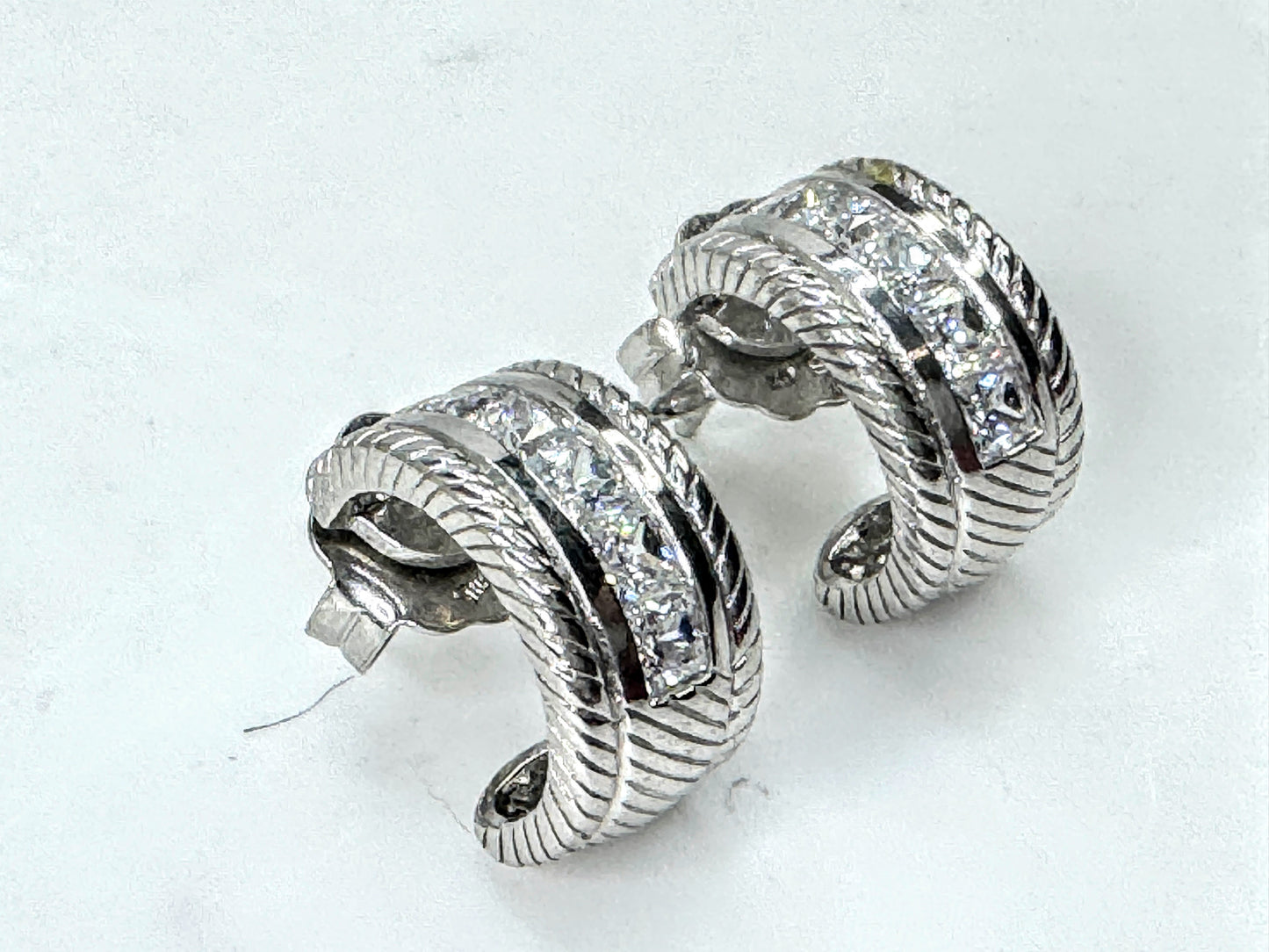 Title: Vintage Judith Ripka Sterling Silver Pave CZ Wide Hoop Earrings JR1698