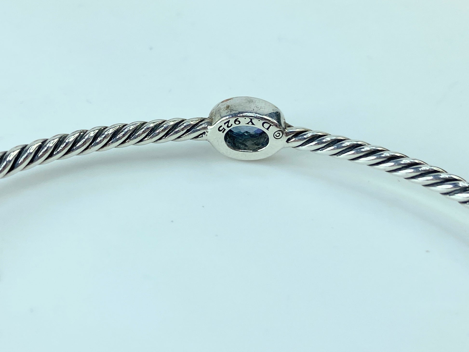 Cert David Yurman Sterling Blue Topaz Classics Four Station Cable Bangle 7" JR374