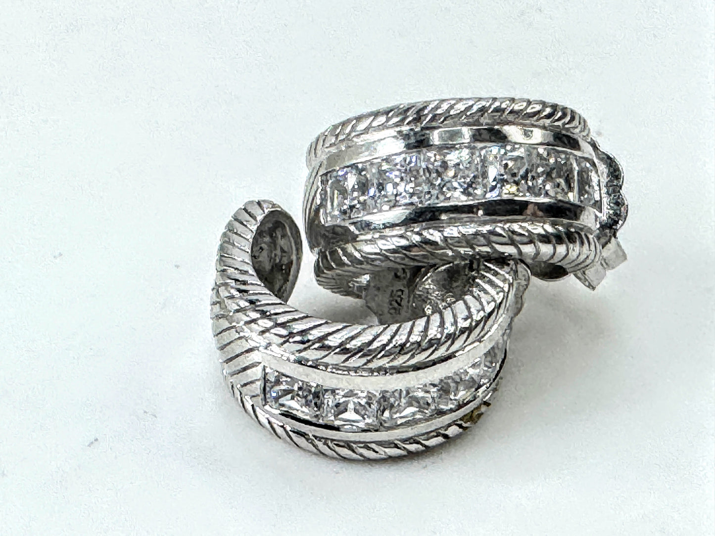 Title: Vintage Judith Ripka Sterling Silver Pave CZ Wide Hoop Earrings JR1698