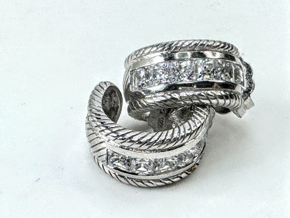 Title: Vintage Judith Ripka Sterling Silver Pave CZ Wide Hoop Earrings JR1698