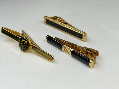 Vintage Christian Dior Gold Tone Black Enamel Tie Clips Set of 3 SS324