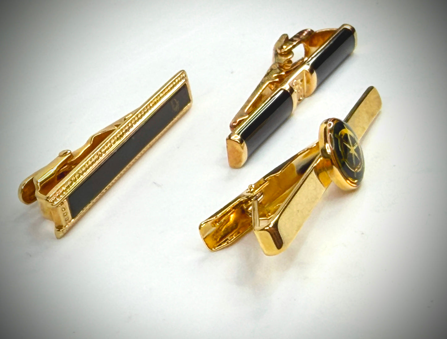 Vintage Christian Dior Gold Tone Black Enamel Tie Clips Set of 3 SS324