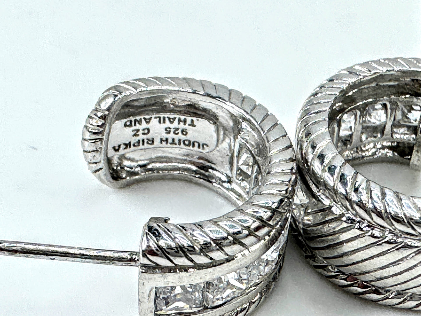 Title: Vintage Judith Ripka Sterling Silver Pave CZ Wide Hoop Earrings JR1698