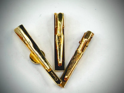 Vintage Christian Dior Gold Tone Black Enamel Tie Clips Set of 3 SS324