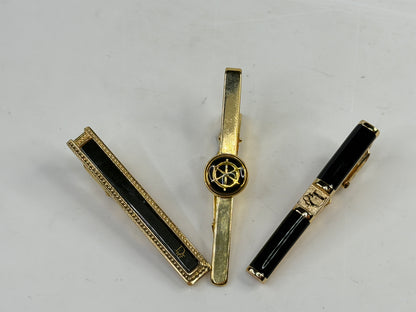 Vintage Christian Dior Gold Tone Black Enamel Tie Clips Set of 3 SS324