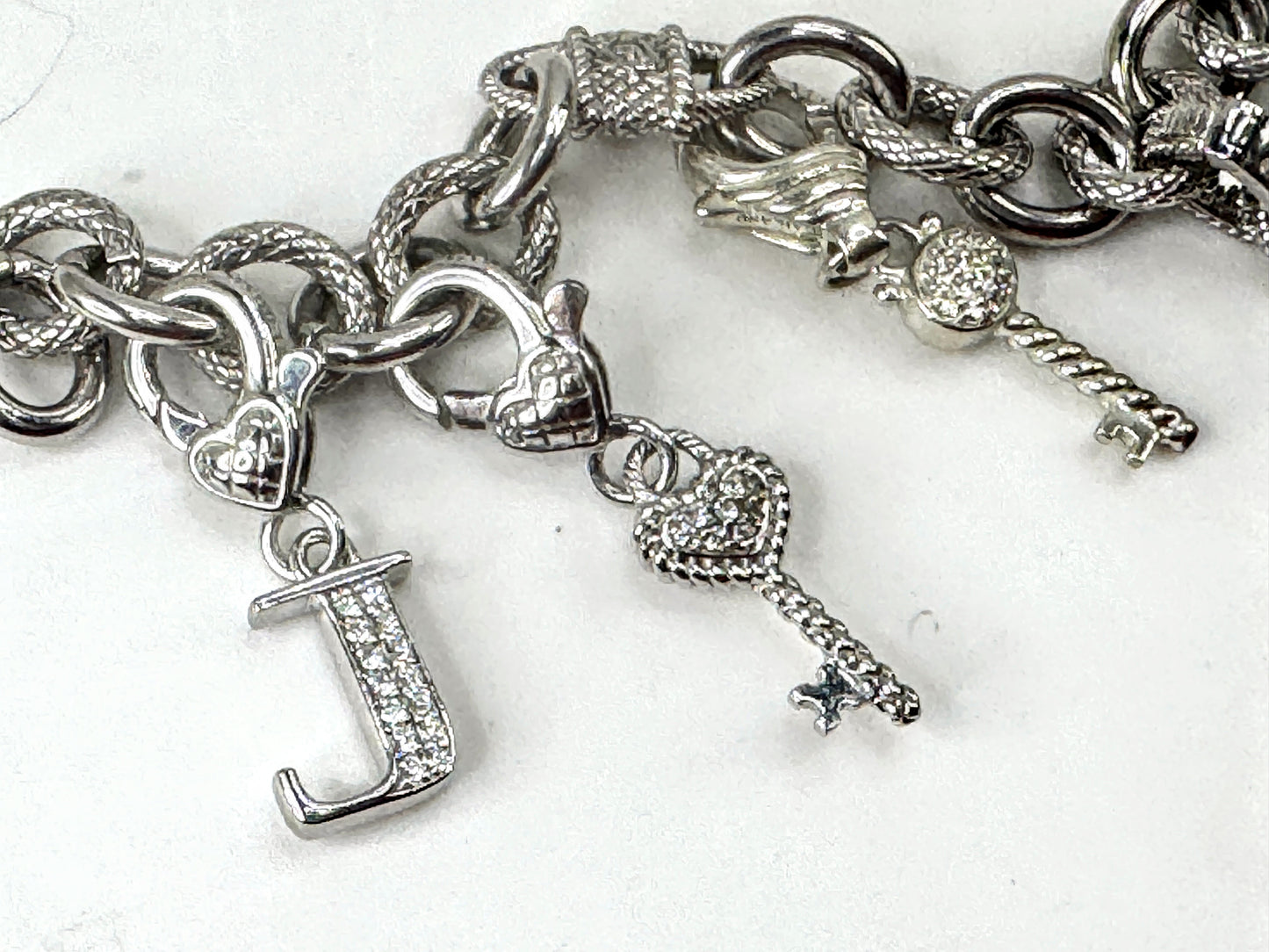 Vintage Judith Ripka Sterling Silver Multi Charm Link Bracelet 8 Inch JR1699