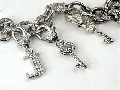 Vintage Judith Ripka Sterling Silver Multi Charm Link Bracelet 8 Inch JR1699